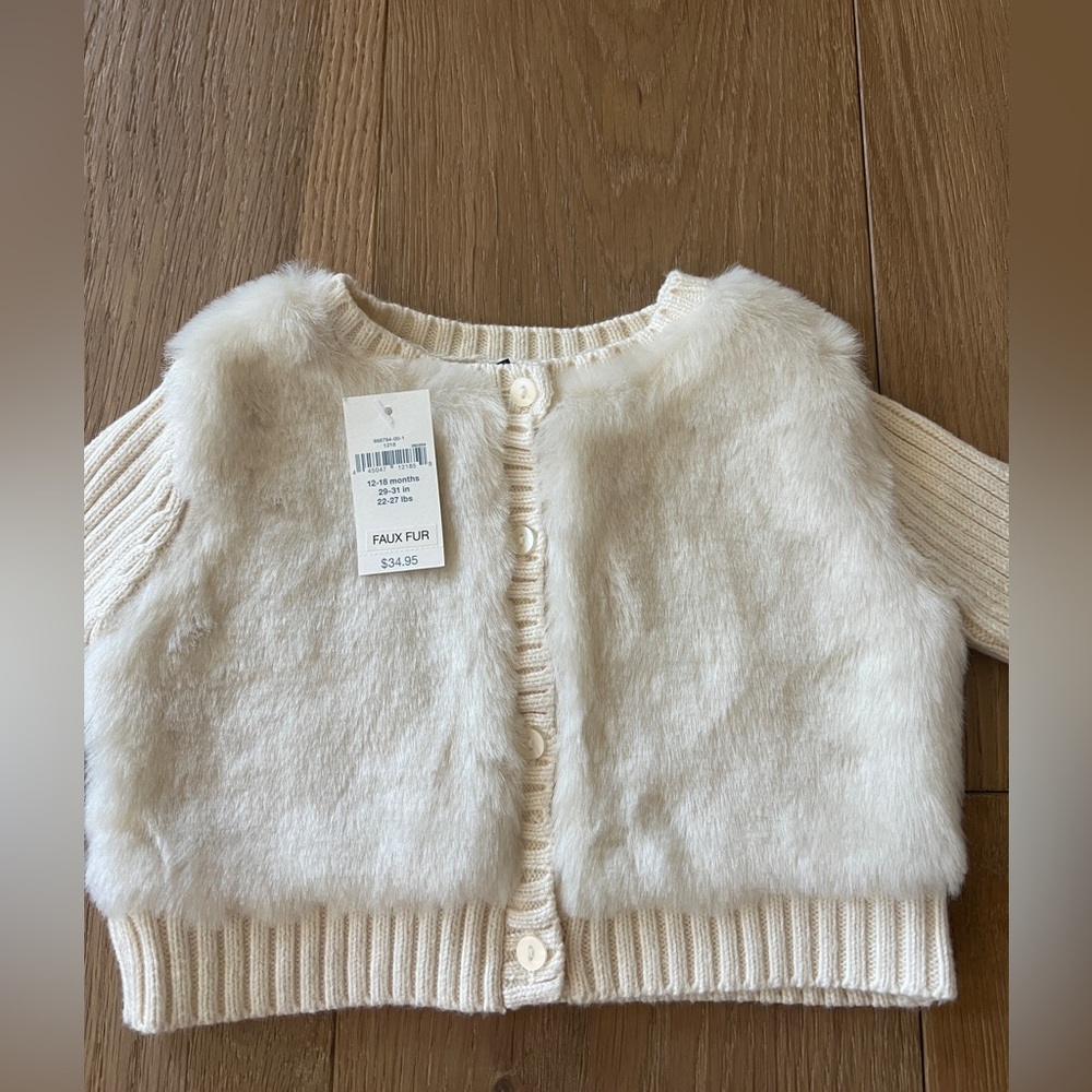 Baby Gap Faux Fur Cardigan- Crème White - size 12-18m
